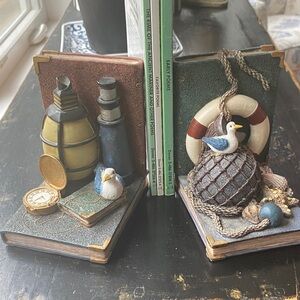 Heritage Mint Nautical Book Ends Decor Seagulls Sea Shells Set Book Lover Ocean